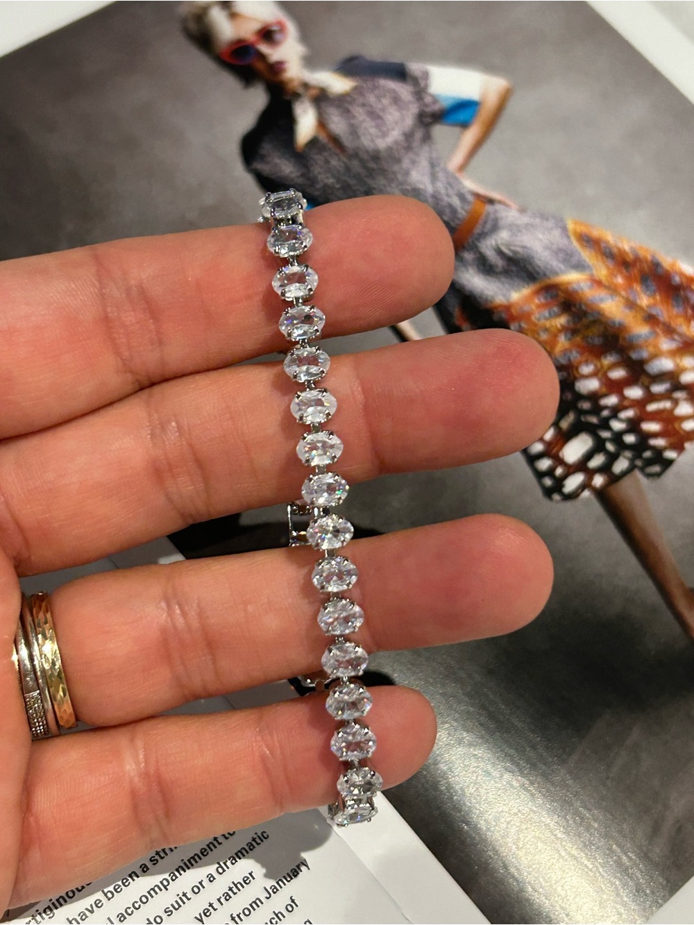 Gold-Tone Marquise CZ Tennis Bracelet - Clear/Silver